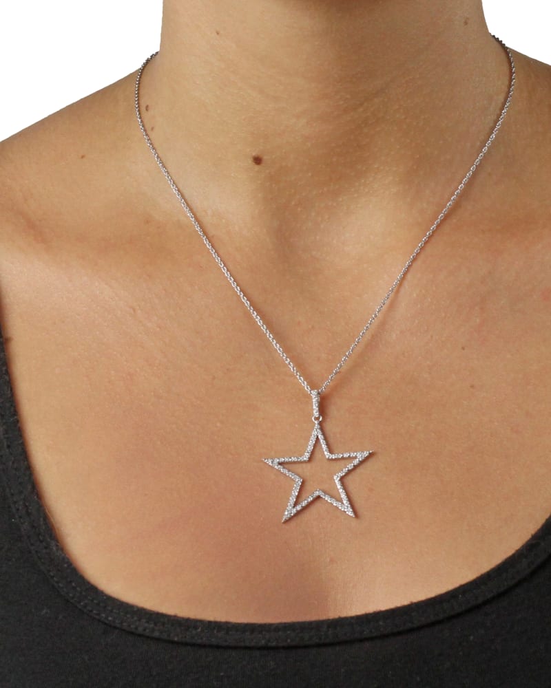 1 10 TCW Round Diamond Star Necklace in Platinum plated Sterling Silve
